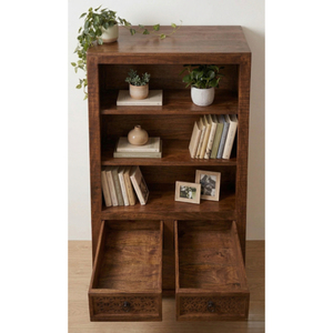 Hand Carved Beautiful Indian Traditional Design Space Saving Wooden <b>Open</b> Bookshelf for Home Office, Living Room and Villa - Product Image 2