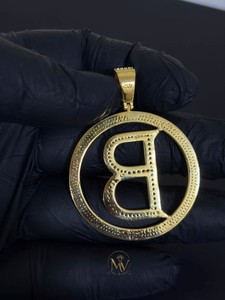 Colgante de letra B con incrustaciones de circonitas, redondo, inicial, moissanita VVS, plata 925, chapado en oro, joyería hip hop para hombre - Product Image 3