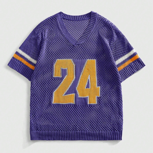 เสื้อบาสเก็ตบอลผู้ชายสไตล์เรโทรแบบถักตาข่าย พิมพ์ลายกราฟิก คอวี ระบายอากาศได้ดี แขนสั้น ถักโครเชต์ สำหรับผู้ชาย - Product Image 1