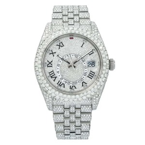 Reloj Clásico de Cuarzo para Hombre con Incrustaciones de Diamantes Moissanite VVS en Oro Blanco, Esfera Blanca Romana, Reloj de Alta Calidad - Product Image 1