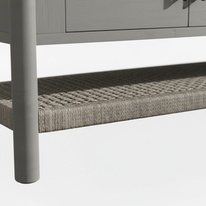 Buffet en bois tressé naturel à 4 portes avec étagère en rotin, meuble de rangement moderne en bois et tissu tressé, pieds ronds - Product Image 4