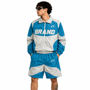 Ensemble d'été personnalisé grande taille coupe-vent thermique respirant imprimé avec short et sweat à capuche pour homme – Survêtement d'entraînement personnalisable - Product Image 1