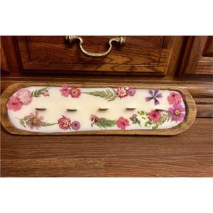 Vela aromática de soja en cuenco de madera grande de 5 mechas con flores secas estéticas, personalizable con etiqueta privada para aromaterapia - Product Image 1