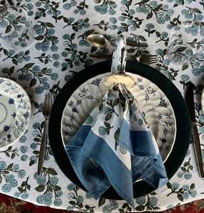 Mantel de algodón 100% puro con estampado a mano indio en denim y azul bebé, diseño de borde, cubierta de mesa para fiestas - Product Image 3