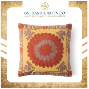 Bohemian Embroidered Floral <b>Throw</b> Pillow Square Linen Cotton Decorative Cushion Cover Washable Home Decor Yellow <b>Red</b> Pattern - Product Image 2
