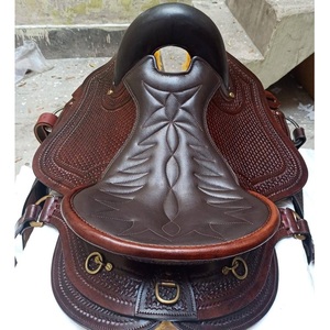 Selle de cheval Western en cuir marron foncé pour l'endurance, avec siège rembourré tressé, étriers, sangles de latigo et harnais - Product Image 4