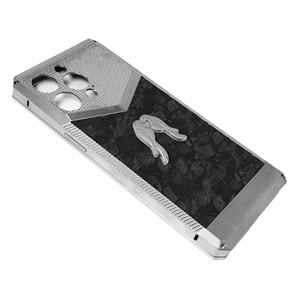 Étui de luxe personnalisable deux en un, logo d'oiseau gravé, avec grand carbone Fordge noir pour boîtier d'iPhone - Product Image 1