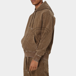 Ensemble de survêtement personnalisé pour hommes, en molleton épais marron, effet délavé à l'acide, comprenant un sweat à capuche et un pantalon de survêtement, coupe oversize, vente en gros, fabricant - Product Image 3