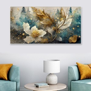 Impresión Artística en Lienzo de Flores Blancas Doradas, Venta al por Mayor |   Decoración para el Hogar - Product Image 1