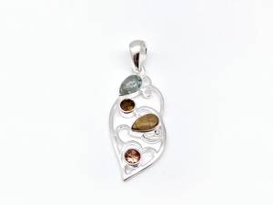 Pendentif Élégant Vintage Multi-Pierres en Tourmaline, Argent Sterling 925, Fait Main, Plaqué Or/Argent, Bijou en Pierres Précieuses pour Fiançailles - Product Image 1