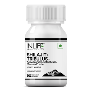 Suplemento Herbal de Shilajith, Tribulus y Ashwagandha INLIFE, 90 Cápsulas, Gestión de Energía, Fuerza, Resistencia, GMP - Product Image 1