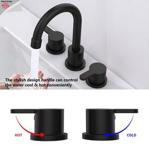 Rubinetto per Lavabo Nero Opaco a 2 Maniglie, 8 Pollici, 3 Fori, Girevole a 360° per Lavabi da Bagno - Certificato CupC - Product Image 3