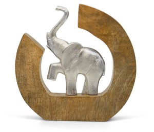 Sculpture circulaire en bois faite à la main avec motif d'éléphant, décoration de table rustique pour le salon - Product Image 1