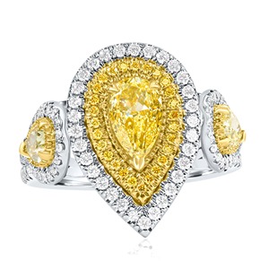 Anillo de Diamante Amarillo Corte Pera Cultivado en Laboratorio, Oro Blanco de 14k, Doble Halo, Anillo de Boda, Claridad VVS+, Certificado IGI, Minimalista - Product Image 3