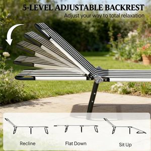 Chaise longue pliable noire et blanche pour la plage, le camping ou la détente en plein air - Product Image 3