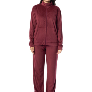 Custom Logo Winter Hooded Cotton Unisex 2-Piece Women's Sweatsuit Sport Jogger Set Velvet <b>Velour</b> <b>Track</b> Suit - Product Image 1