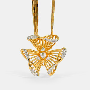 Collier pendentif en or jaune avec motif floral abstrait et diamant de laboratoire - Product Image 1