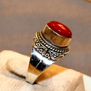 แหวนแฟชั่นทำด้วยมือสีเงิน925พลอยปะการังสีแดงสวยวงดนตรีปาร์ตี้เครื่องประดับขายดีสำหรับผู้หญิงมี - Product Image 1