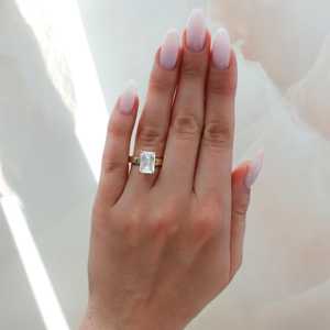 Emerald Cut Lab Grown Diamond Solitaire Engagement Ring Thick Wide Flat Band 14K 18K <b>Solid</b> Gold Custom IGI 4 Ct Factory Price - Product Image 2