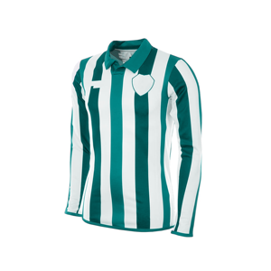 Polo à manches longues rayé pour homme, vert et blanc, coupe classique, style décontracté, tissu tissé, logo sur le devant - Product Image 1