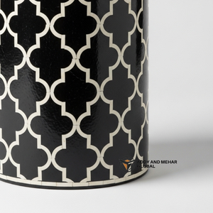 Luxury Black Bone Inlay End Table – Traditional Floral Pattern Round Black Bone Inlay Side Table - Product Image 5