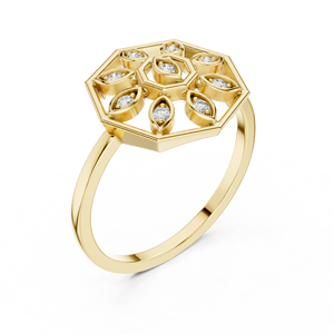 Anillo minimalista con flor de forma redonda y diamante de corte redondo para mujer, banda de oro macizo de 14k, ideal para regalo, compromiso, aniversario, boda. - Product Image 3