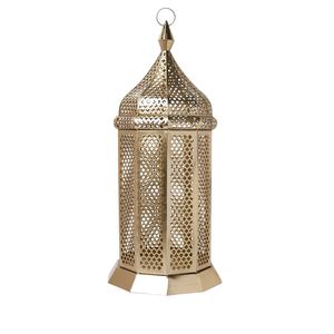 Wholesale Moroccan Style Candle Lantern Gold Metal Filigree <b>Decorative</b> Candle Holder With Purple Glass <b>Panels</b> Hanging Home Decor - Product Image 4