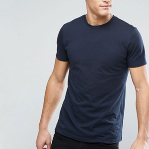 Camiseta de algodón para hombre, corte ajustado, color azul marino, manga corta, cuello redondo, estilo casual, tejido de punto, teñido liso, longitud regular - Product Image 2