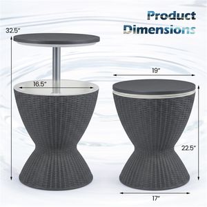 Tavolino da esterno grigio con contenitore per ghiaccio da 8 galloni, effetto rattan, 2 altezze regolabili, con tappo di scarico - Product Image 5