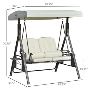 Dondolo da Giardino Beige per 2 Persone con Tettuccio Regolabile, Vassoio Imbottito e Sdraio - Product Image 3
