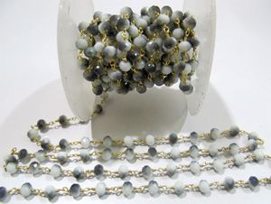 Shaded Grey Moonstone Rondelle 6 mm Briolette Faceted Beaded <b>Rosary</b> Chain Sold Per Foot - Product Image 3