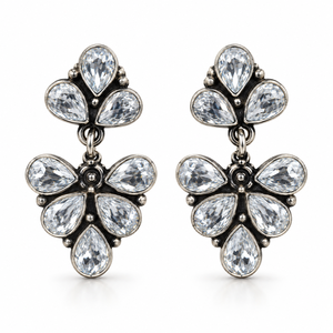 Retro Oxidized Silver Zircon Gemstone Dangle Earrings | Artificial Fashion <b>Jewellery</b> Wholesale <b>Bulk</b> | Direct Factory Manufacture - Product Image 1