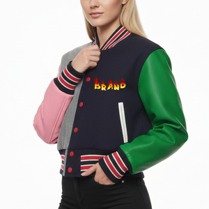 Nueva Chaqueta de Béisbol Corta para Mujer, Estilo Color Block, con Bordado, Impermeable, Transpirable, de Lana, para Invierno - Product Image 2