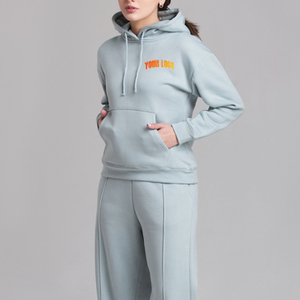 Chándal con Capucha Azul Claro para Mujer, Manga Larga, Corte Regular, Informal, para Otoño, de Poliéster/Algodón, Peso Medio, Estilo Urbano, Color Sólido - Product Image 5