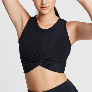 Soutien-gorge de sport noir torsadé à col montant, haut de yoga et de fitness sans coutures pour femme - Product Image 1