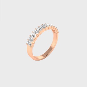 Anillo de media eternidad con diamantes de corte esmeralda de 0.85 quilates, oro de 14k, diamantes cultivados en laboratorio, color D, VVS, engaste de puntas, banda de boda para mujer - Product Image 3