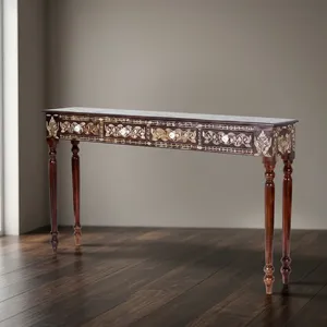 Mesa Consola de Madera Vintage, Hecha a Mano, Tallada, con Cuatro Cajones, Mueble Decorativo para Entrada o Pasillo, con Diseño de Incrustaciones Ornamentales - Product Image 5