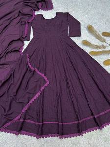Salwar kameez de seda morada para mujer, ropa étnica india, estilo tradicional de boda en seda azul, largo hasta el suelo. - Product Image 5