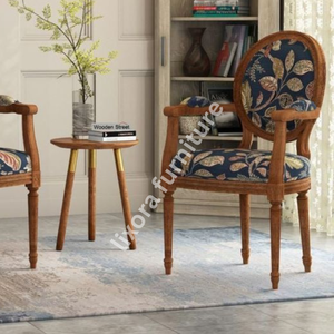 Luxury Handcrafted Solid Wood Dining Chair Oval Leaf Print Backrest Navy Blue Upholstered <b>Seat</b> - Product Image 3