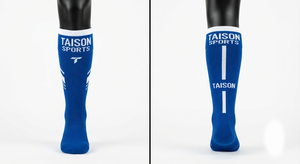 Premium 320 GSM Wool/Spandex Blue <b>White</b> Panel Rugby <b>Socks</b> Quick Dry Breathable Eco-Friendly Custom Jacquard Logo - Product Image 6