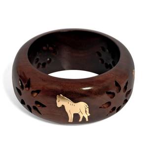 Bracelet en bois de Sheesham incrusté de laiton, bijoux en bois d'inspiration naturelle, bracelet de poignet, bijoux bohèmes imposants et larges - Product Image 4