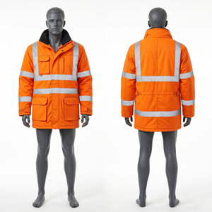 Veste de travail de sécurité réfléchissante en coton sergé polyester orange haute visibilité 280 GSM, broderie personnalisée, impression de logo - Product Image 4