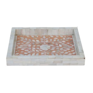 Handcrafted Mother Of Pearl Inlay Serving Tray Luxury Floral Pattern Decorative Wooden Tray For Coffee Table And Home Decor - Product Image 1