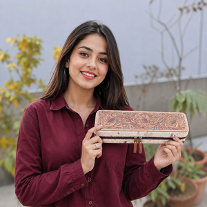 Unique Designer Hand Tooled Leather Heat Resistant Hair Straightener <b>Case</b> Hair On Hide Perfect Organizer for Hair Tools - Product Image 3
