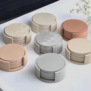 Ensemble de sous-verres ronds en pierre avec support, lot de 4, minimaliste, neutre, fait main en Jesmonite, décoration d'intérieur, cadeau - Product Image 1