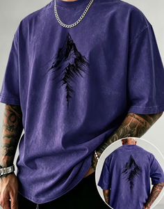 T-shirt vintage délavé en jersey 100 % coton pour homme, coupe oversize, col rond, manches courtes, style streetwear, tissu 320g - Product Image 6