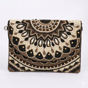 Handcrafted Indian Luxury Casual Daily Fashion Accessory Colorful Glass <b>Beaded</b> Baguette Handle Bag Durable <b>Crystal</b> Art Accessory - Product Image 1