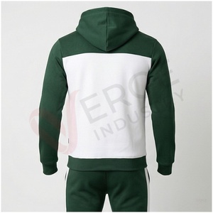 Sweat à capuche pour homme, vert et blanc, à blocs de couleur, manches longues, décontracté, respirant, coupe classique, pour l'automne - Product Image 2