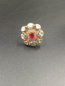 Amaira Jewels Floral Shape <b>Gold</b> Plated Silver Red Doublet Stone Classic <b>Cocktail</b> <b>Ring</b> for Women's Wedding Gift Model SM-702 - Product Image 6