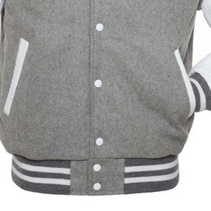 High Quality Men's <b>Winter</b> Varsity <b>Jacket</b> Wool Grey <b>Leather</b> Sleeve with Stand Collar Casual Style OEM Custom Button Design - Product Image 4